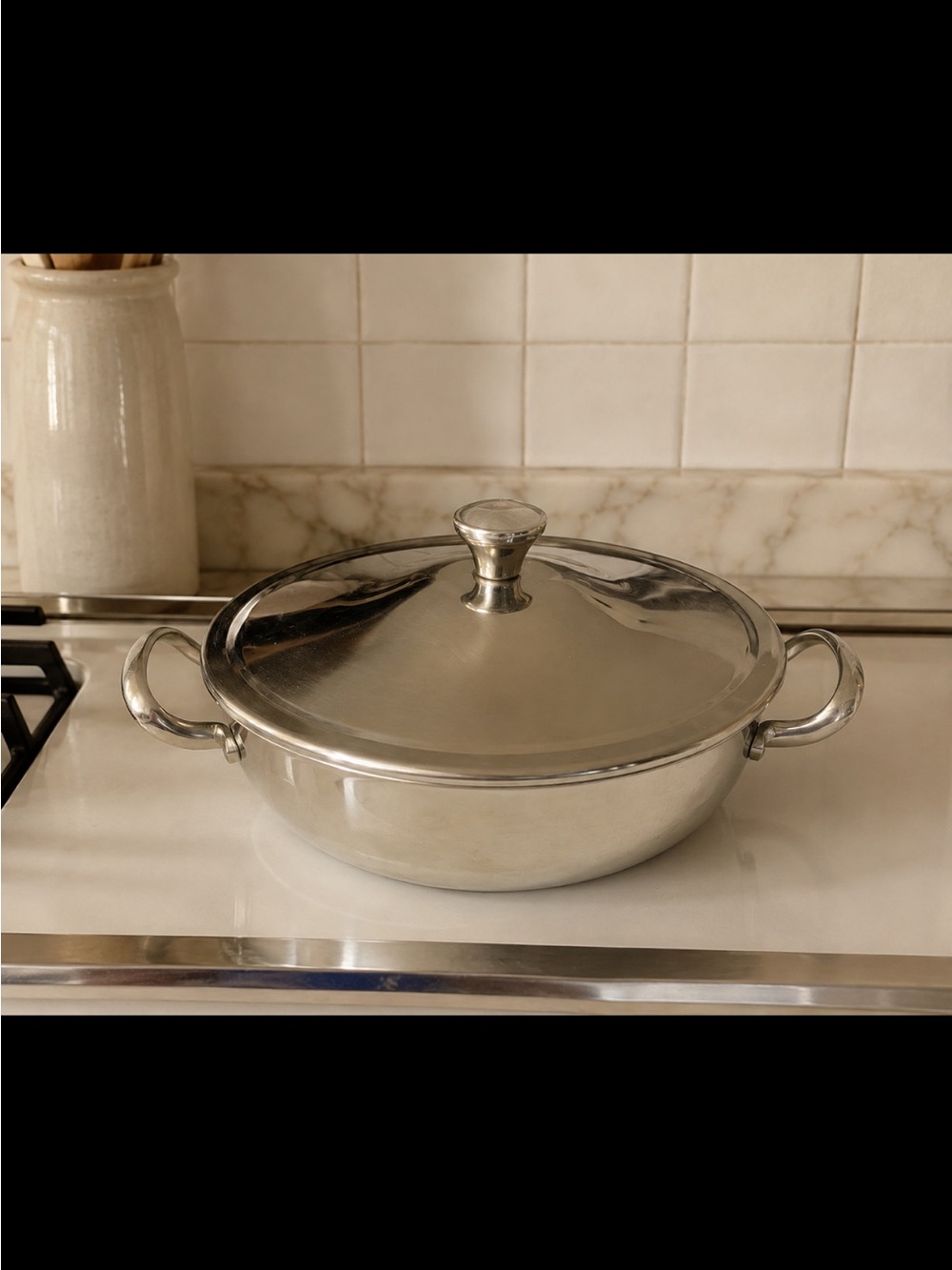 Vintage Alessi Italy Stainless Steel Low Casserole Pot Pan